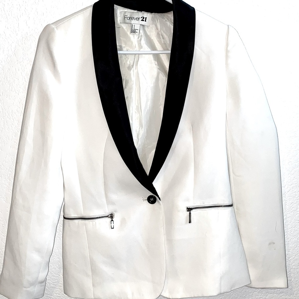 White Blazer with Black Collar